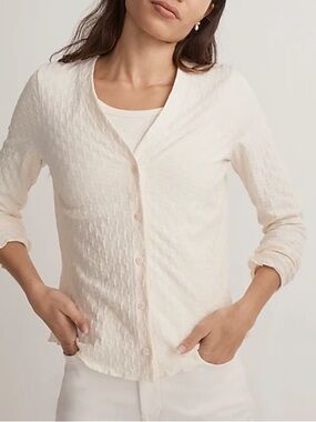 Madewell Women’s V-Neck Button Front White Checkerboard Lettuce Hem Cardigan S